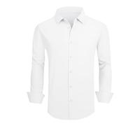 SAMERM Camisa de vestir para hombre, sin arrugas, absorbe la humedad, alta elasticidad, súper suave, casual, con botones, Camisa blanca de manga larga, XX-Large