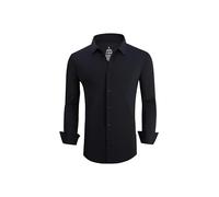 SAMERM Camisa de vestir para hombre, sin arrugas, absorbe la humedad, alta elasticidad, súper suave, casual, con botones, Camisa negra de manga larga, XX-Large