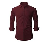 SAMERM Camisa de vestir para hombre, sin arrugas, absorbe la humedad, alta elasticidad, súper suave, casual, con botones, Camisa de manga larga color vino, XX-Large