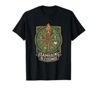 Samhain Blessings Rituales paganos Rueda de Renacimiento del año Re Camiseta gráfica económica, Hombre, Negro, S