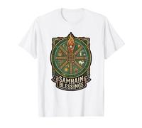 Samhain Blessings Rituales paganos Rueda de Renacimiento del año Re Camiseta gráfica económica, Hombre, Blanco, M