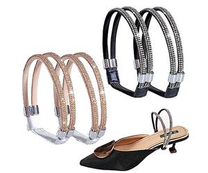 SamHeng 2 Pares Cordones de Zapatos para Tacones Altos, Rhinestone Cordones Elásticos Banda de Zapatos, Uso Dual Antideslizante Cuerdas de Zapatos para Tacones Altos Sueltos Pantuflas