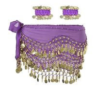 SamHeng Bufanda de cadera de danza del vientre con pulseras, gasa de danza del vientre Bufanda de baile Cadena de cinturón con monedas de oro para disfraz de rendimiento