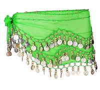 SamHeng Bufanda de cadera para danza del vientre, falda de danza del vientre bufandas de cadera con 128 monedas de oro colgantes para disfraz de actuación clase de Yoga de danza del vientre