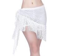 SamHeng Bufanda de Cadera para Danza del Vientre para Mujeres, Brillante Ahuecar Lentejuelas Falda de Belly Dance, Baile Oriental Cinturón de Cadera con Flecos para Actuación Fiesta Rave (Blanco)