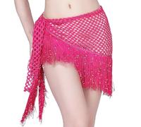 SamHeng Bufanda de Cadera para Danza del Vientre para Mujeres, Brillante Ahuecar Lentejuelas Falda de Belly Dance, Baile Oriental Cinturón de Cadera con Flecos para Actuación Fiesta Rave (Rosa)