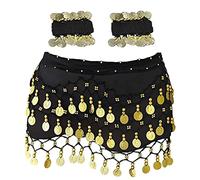 SamHeng Bufanda de danza del vientre con pulsera, 128 monedas cinturón envolvente de falda de danza del vientre con pulseras de tobillo, cadena de cintura de cinturón de falda de baile