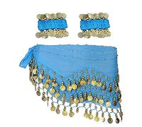 SamHeng Bufanda de danza del vientre con pulsera, 128 monedas cinturón envolvente de falda de danza del vientre con pulseras de tobillo, cadena de cintura de cinturón de falda de baile