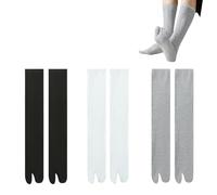 SamHeng Calcetines Tabi Unisex 3 ParesCalcetines Japoneses de Algodón con Dedos Separados para Chanclas Largo hasta la Pantorrilla y Elásticos para Cosplay(Negro+gris+blanco)