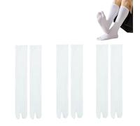 SamHeng Calcetines Tabi Unisex 3 ParesCalcetines Japoneses de Algodón con Dedos Separados para Chanclas Largo hasta la Pantorrilla y Elásticos para Cosplay(Blanco)