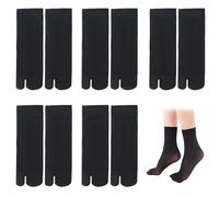 SamHeng Calcetines unisex con chanclas Tabi 5 pares calcetines japoneses Geta calcetines casuales de nailon con puntera dividida para mujeres y hombres transparentes con tacto de piel(negro)