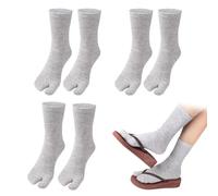 SamHeng Calcetines unisex con chanclas Tabi, calcetines japoneses Geta, 3 pares de calcetines Tabi elásticos con punta dividida de algodón para mujeres y hombres (gris)