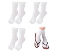 SamHeng Calcetines unisex con chanclas Tabi, calcetines japoneses Geta, 3 pares de calcetines Tabi elásticos con punta dividida de algodón para mujeres y hombres (blanco)