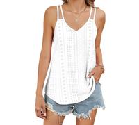 SamHeng Camiseta de Verano Sin Mangas para Mujer, Sexy Cuello en V Tirantes Finos Tank Tops Ojetes Huecos Bordado Camisetas de Tirantes Holgadas Elegante Básica Camisa Blusa Casual Cami (Blanco-M)