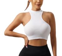 SamHeng Camiseta Deportiva para Mujer, Racerback Sin Mangas Chaleco de Yoga Acanalado Transpirable Camisetas de Tirantes Gym Correr Tank Top Entrenamiento Tops Cortos Camisetas Atléticas (Blanco)