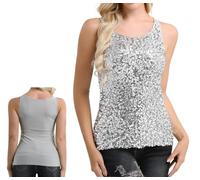 SamHeng Camiseta Sin Mangas con Lentejuelas para Mujer, Camisetas Sin Mangas con Brillos Y Brillos, Top con Lentejuelas Brillantes De Los Años 20, Camisetas Sin Mangas con Purpurina para Fiestas Rave