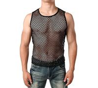 SamHeng Chaleco de red de malla de malla para hombres, negro ver a través de la camiseta sin mangas sin mangas, los chalecos musculares de la red de pescado de malla, los chalecos muscular