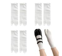 SamHeng Chanclas Tabi para mujer, 3 pares de calcetines japoneses de algodón con puntera abierta, hasta la pantorrilla, elásticos, con volantes, para cosplay Shinobu(blancos)