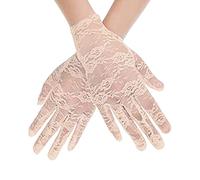 SamHeng Guantes Cortos de Encaje Elegantes, Guantes de Encaje Floral Guantes de Ópera Vintage Guantes de la década de 1930 para Mujeres y Niñas Boda Fiesta del Té Prom Cosplay