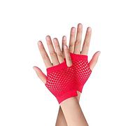 SamHeng Guantes cortos de rejilla, 1 Pares Amarillo guantes de malla sin dedos de nailon perforado, guantes de fiesta de noche de ópera elásticos elegantes Retro Funky