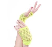SamHeng Guantes cortos de rejilla, 1 Pares Amarillo guantes de malla sin dedos de nailon perforado, guantes de fiesta de noche de ópera elásticos elegantes Retro Funky