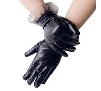 SamHeng Guantes de Charol para Mujer, Sexy Puños de Encaje con Volantes Guantes de Baile, Elásticos Guantes de Novia Brillantes Guantes cortos Guantes Punk para Bodas Fiesta del Té Ópera Cosplay