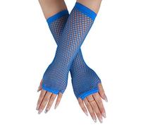 SamHeng Guantes largos de rejilla, Azul calentadores de brazos sin dedos, guantes de malla para disfraces, accesorio punk para disfraces para mujeres y niñas, suministros para fiestas nocturnas