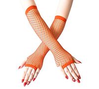 SamHeng Guantes largos de rejilla, Naranja calentadores de brazos sin dedos, guantes de malla para disfraces, accesorio punk para disfraces para mujeres y niñas, suministros para fiestas nocturnas