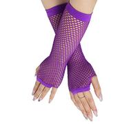 SamHeng Guantes largos de rejilla, Violeta calentadores de brazos sin dedos, guantes de malla para disfraces, accesorio punk para disfraces para mujeres y niñas, suministros para fiestas nocturnas
