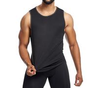 SamHeng Hombre Camiseta Sin Mangas, Transpirable Secado Rápido Chaleco Deportivo Cuello Redondo Tank Top Mesh Musculares de Fitness Camisetas Tirantes para Gimnasio Entrenamiento Correr (Negro-L)