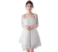 SamHeng Mujer Tul Chalees y Envolturas para Vestidos de Noche, Elegante Flor Bordada Rhinestone Bufanda Estola, Mantón de Boda Borla Chal Pashmina para Novia Damas de Honor Disfraz de Fiesta (Blanco)