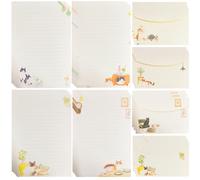 SamHeng Set de Papelería con 24 Hojas A5 y 12 Sobres, 4 Estilos de Gato Temático de Cartas Forrado para Boda, Fiesta, Invitaciones, Tarjetas, Hogar y Oficina