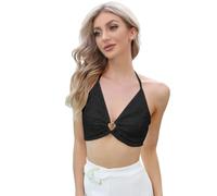 SamHeng Sexy Lentejuela Tops Cortos para Mujer, Verano Cuello Halter Top Brillar Camiseta Sin Mangas Chaleco Cortas Corsé Anillo Metálico Tank Tops Camisola de Verano Tank Tops Streetwear (Negro-L)