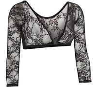 SamHeng Top corto de malla transparente para mujer, blusa camisera transparente de manga larga, top corto de malla transparente de ajuste ceñido negro, cárdigan abierto en ambos lados para cubrir