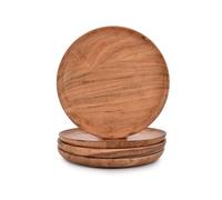 Samhita Juego de 4 platos redondos de madera de acacia para otomana o mesa auxiliar, tabla de embutidos o plato de queso para sala de estar (8 x 8 x 0.75 pulgadas)