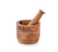 Samhita Mortero de madera de acacia hecho a mano, perfecto para moler hierbas, ajo, especias de nuez y uso esencial de cocina