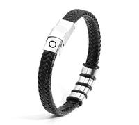 SAMINO Cuero Negro 26 Pulseras de Acero Inoxidable de Primera Letras Para Hombres Pulseras Colgantes de Letra A - Z Tejidas Pulseras Regalos Para Marido Padre Hijo Novio Tío (O)