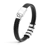 SAMINO Cuero Negro 26 Pulseras de Acero Inoxidable de Primera Letras Para Hombres Pulseras Colgantes de Letra A - Z Tejidas Pulseras Regalos Para Marido Padre Hijo Novio Tío (D)