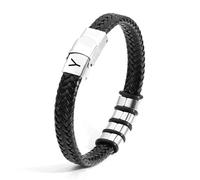 SAMINO Cuero Negro 26 Pulseras de Acero Inoxidable de Primera Letras Para Hombres Pulseras Colgantes de Letra A - Z Tejidas Pulseras Regalos Para Marido Padre Hijo Novio Tío (Y)