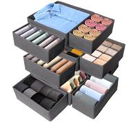 SAMISO 12Pcs Organizador Armario Ropa,Plegable Cajas de Almacenamiento,Separadores De Cajones,24/8/6/5/1 Compartimentos Organizadores de Cajones,Organizador Cajones para Guardar Ropa Interior,Gris
