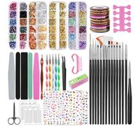 SAMISO 51pcs Kit de Decoración de Uñas,Kit de Accesorios Decoración Uñas Nail Art,Kit de Diseño de Arte de Uña con 15 Brochas de Uñas,Accesorios Decoración para DIY Uñas,pedrería,papel de aluminio