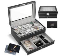 SAMISO Caja de Relojes,Caja para de Relojes con Dos Capas,Estuche Relojero Organizador,con tapa de cristal, 1 Cajón,Caja para Relojes,para Relojes Anillos Pulseras Hombre Mujer Regalo