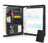 SAMISO Carpeta Portadocumentos A4,Carpeta de Conferencias Zipper Cuero,Carpeta de Padfolio,Portafolio Grande con Cremallera,Carpeta A4 Premium con Doble Cremallera y Compartimento