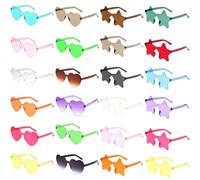 SAMISO Gafas de sol sin montura en forma de corazón,24 Pares de Gafas de Fiesta,Gafas de sol sin montura con forma de corazón/estrella,Gafas Hippie de Colores Mágicos para Fiesta de Cumpleaños