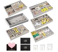 SAMISO Organizador de Joyas,Organizador Joyas Cajones,Cajones de Terciopelo Gris Apilable Pack de 6,Bandeja Joyas para Collares,Anillos, Brazaletes y Pendientesc