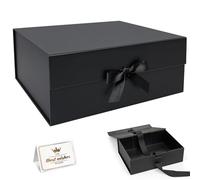 Samlior Caja de Regalos 33x25x12,5cm, Cajas para Regalos Con Tapa MagnéTica y Cinta Tarjeta de Felicitación para Cumpleaños Boda Navidad San Valentín Aniversario Graduación-Negro