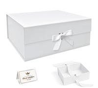 Samlior Caja de Regalos 33x25x12,5cm, Cajas para Regalos Con Tapa MagnéTica y Cinta Tarjeta de Felicitación para Cumpleaños Boda Navidad San Valentín Aniversario Graduación-Blanco