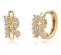 Samll - Aretes de aro con inicial para mujer, hipoalergénicos, chapados en oro de 14 quilates, circonita cúbica con inicial de oro delicado, aretes de aro para niñas, regalos de joyería