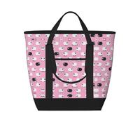 SamLng Bolsa de mano aislada de gran capacidad con diseño de oveja blanca sobre fondo rosa, reutilizable y elegante, para el trabajo, picnic y viajes