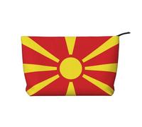 SamLng Bolsa de maquillaje de pana con la bandera de Macedonia del Norte, organizador de cosméticos y artículos de tocador con cremallera, práctica bolsa para maquillaje de mujer